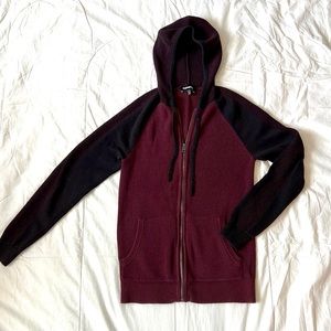 Express Men Long Sleeve Hooded Knit Sweater Maroon XS